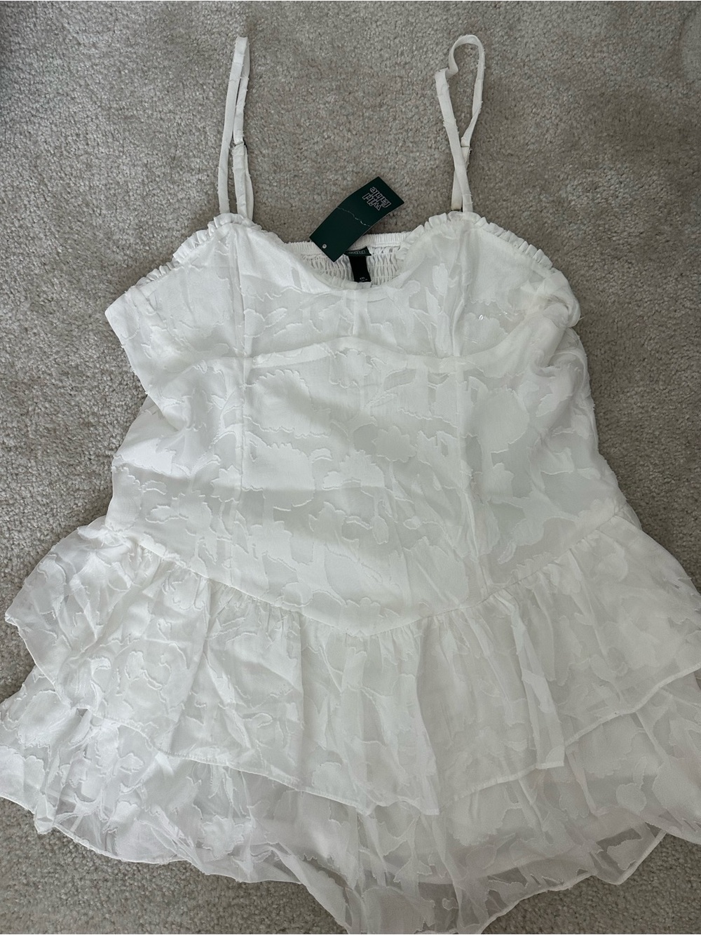 wild fable White Floral Jacquard Tiered Ruffle Mini Dress